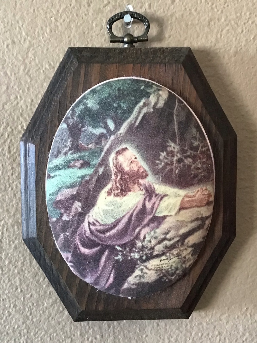 Vintage Warner Sallman Christ in Gethsemane Convex Pearlized Image